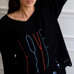 Peace Love World Destructed Distressed Affirmation Love Sweater